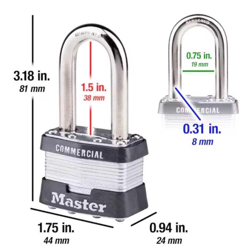 Master Lock 1-5/16 in. H X 1 in. W X 1-3/4 in. L Steel 4-Pin Cylinder Exterior Padlock
