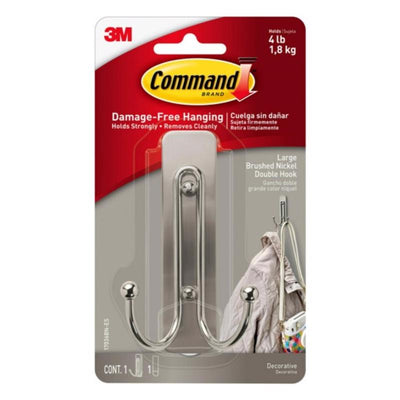 3M Command 2 in. L Brushed Nickel Metal Large Double Hook 4 lb. cap.