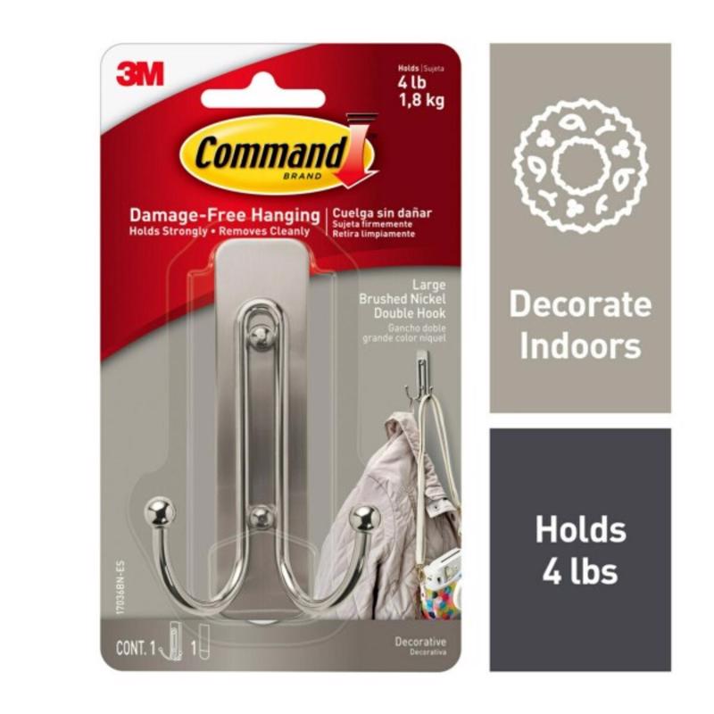 3M Command 2 in. L Brushed Nickel Metal Large Double Hook 4 lb. cap.