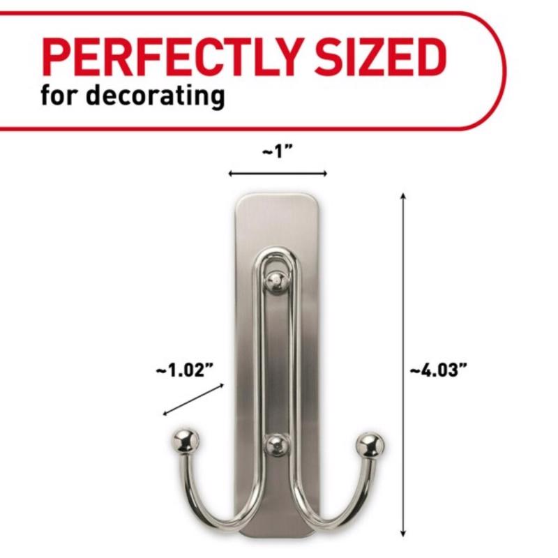 3M Command 2 in. L Brushed Nickel Metal Large Double Hook 4 lb. cap.