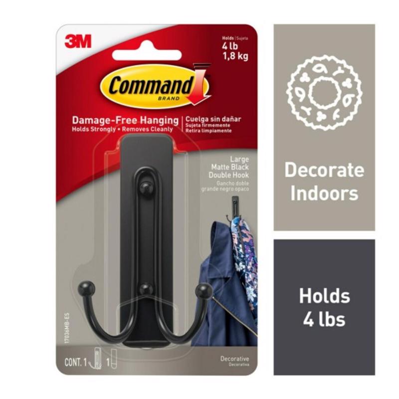 3M Command 2 in. L Matte Black Metal Large Double Hook 4 lb. cap.