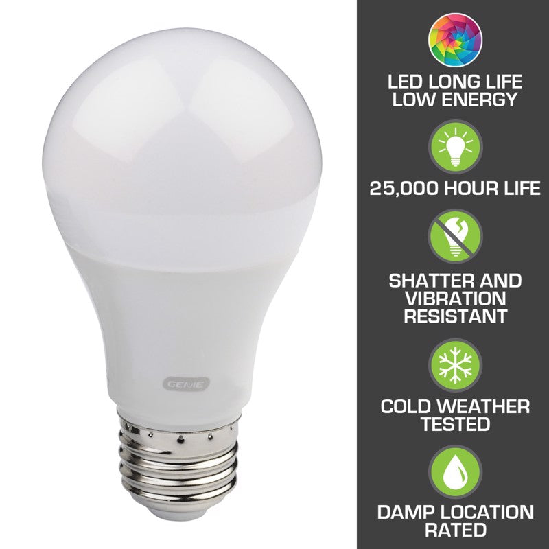 Genie Title 20 Approved A19 E26 (Medium) LED Garage Bulb Warm White 60 Watt Equivalence