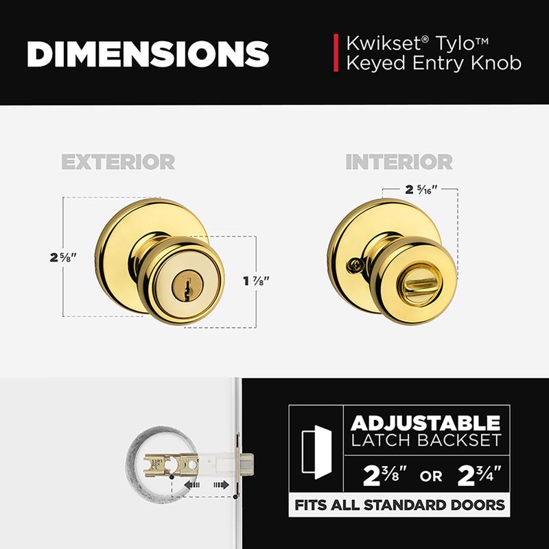 Kwikset Tylo Polished Brass Entry Knobs 1-3/4 in.