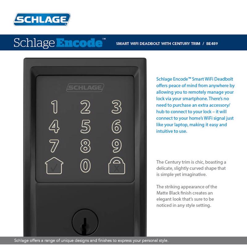 Schlage Encode Matte Black Metal Wi-Fi Deadbolt