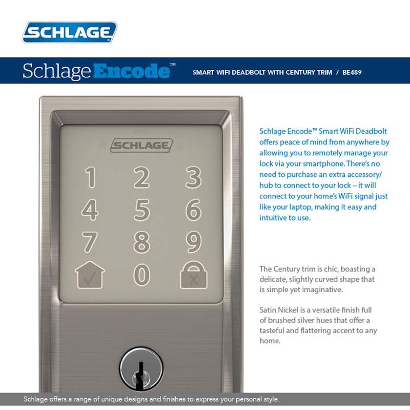Schlage Encode Satin Nickel Metal Wi-Fi Deadbolt
