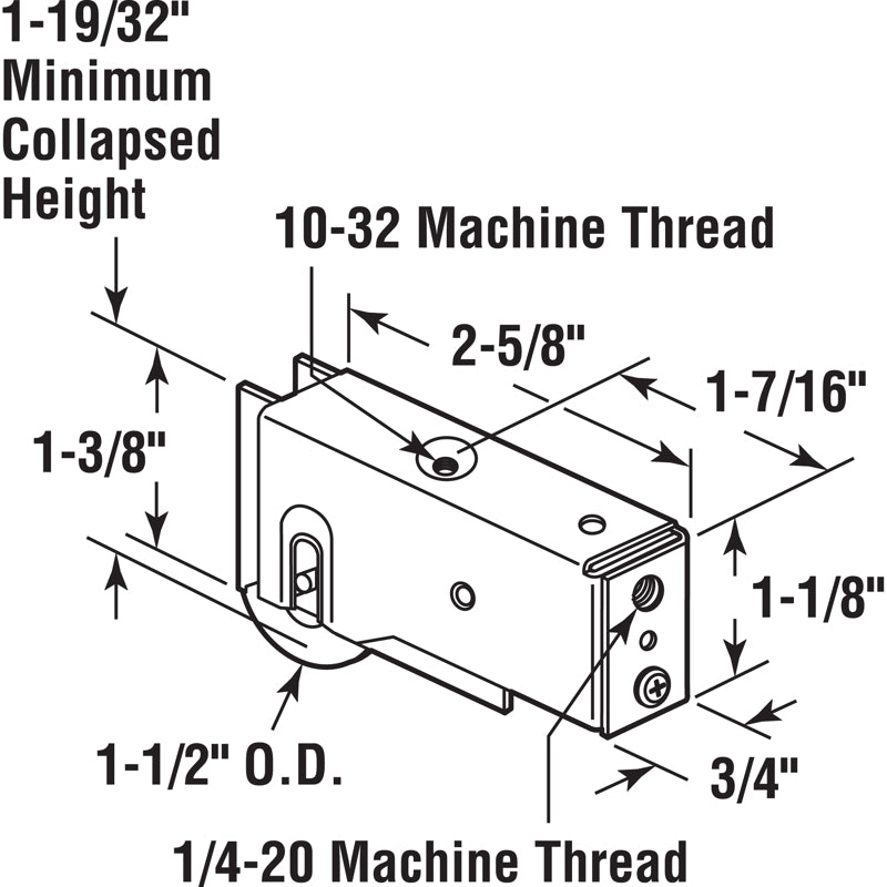 Prime-Line 1-1/2 in. D X 2-5/8 in. L Steel Roller Assembly