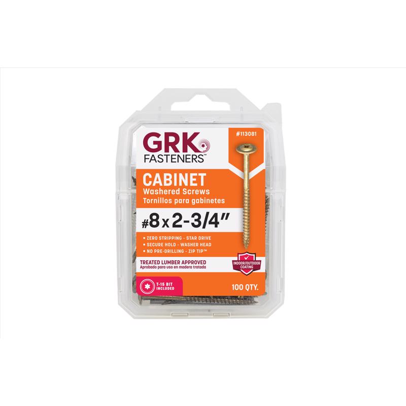 GRK Fasteners No. 8 X 2-3/4 in. L Star Coated Self-Tapping Cabinet Screws 100 pk
