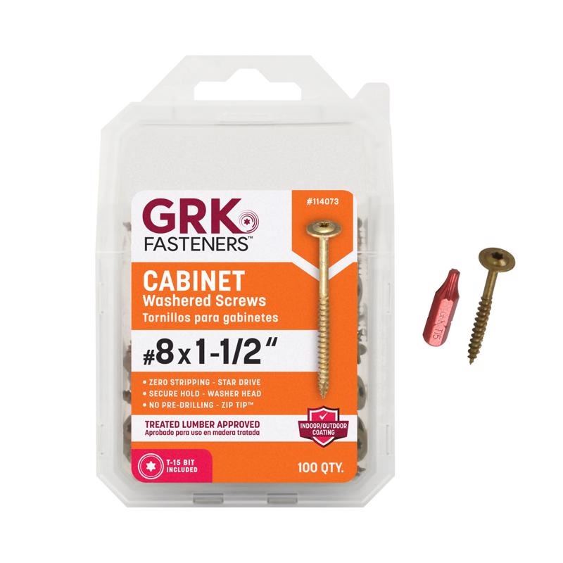 GRK Fasteners No. 8 X 1-1/2 in. L Star Coated Self-Tapping Cabinet Screws 100 pk