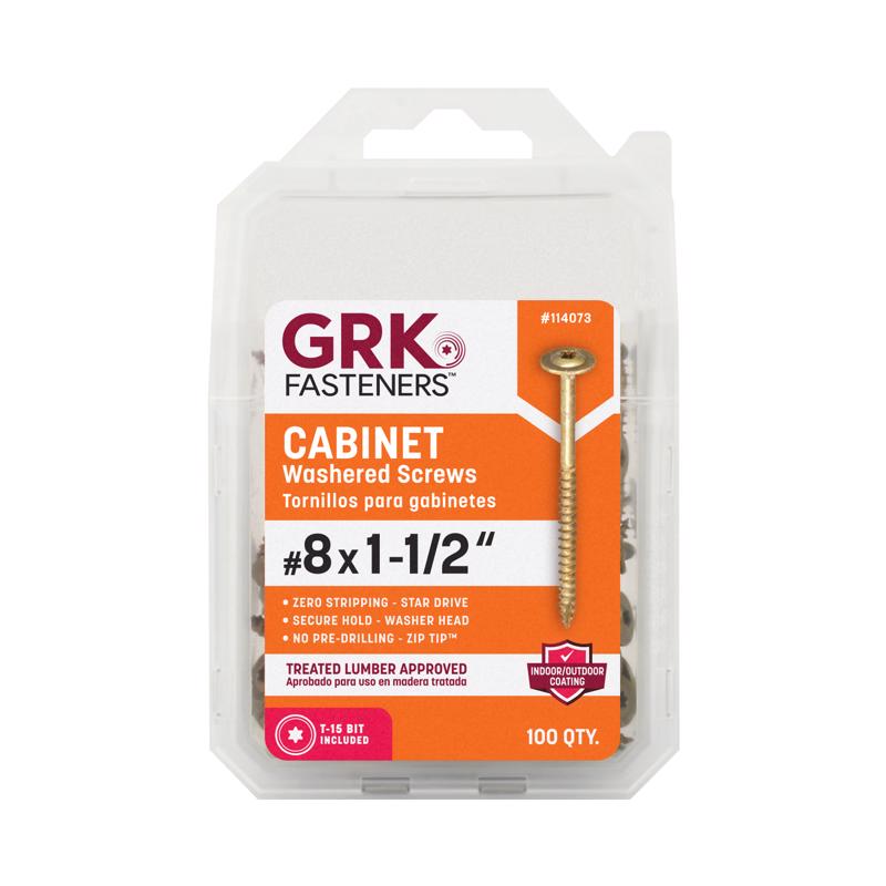 GRK Fasteners No. 8 X 1-1/2 in. L Star Coated Self-Tapping Cabinet Screws 100 pk