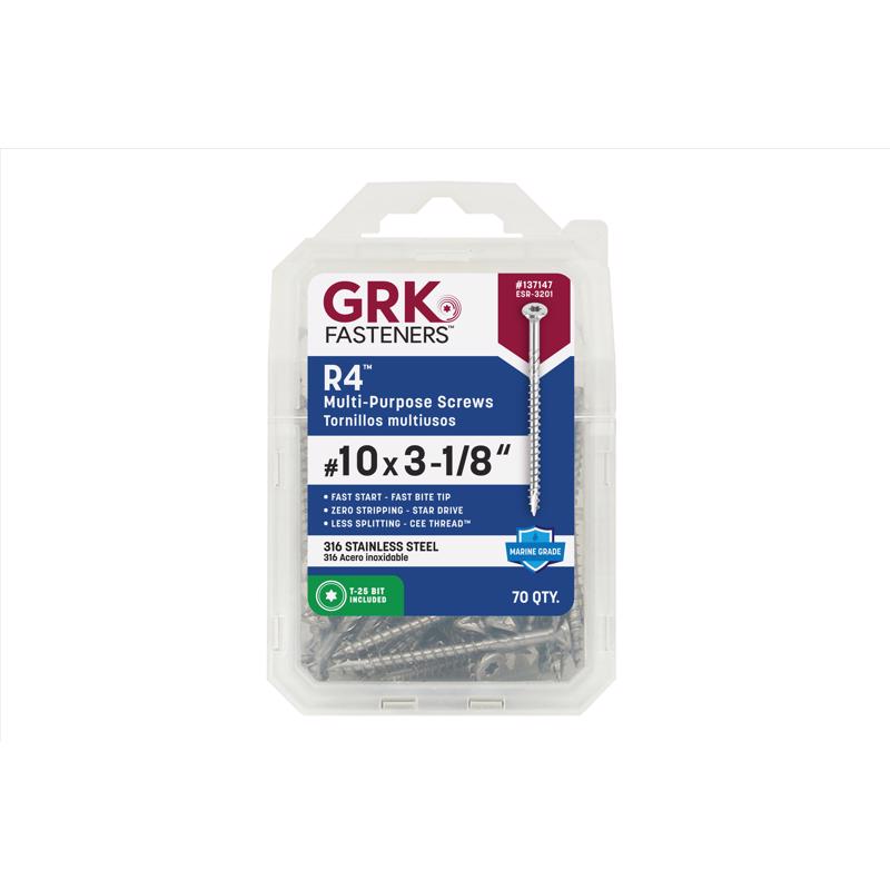 GRK Fasteners R4 No. 10 in. X 3-1/8 in. L Star Flat Head W-Cut Multi-Purpose Screws