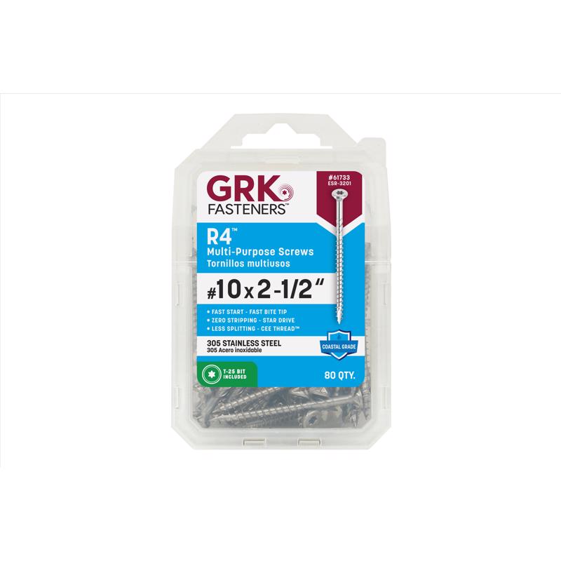 GRK Fasteners R4 No. 10 in. X 2-1/2 in. L Star Flat Head W-Cut Multi-Purpose Screws