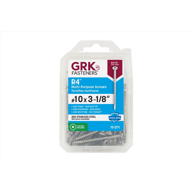 GRK Fasteners R4 No. 10 in. X 3-1/8 in. L Star Flat Head W-Cut Multi-Purpose Screws