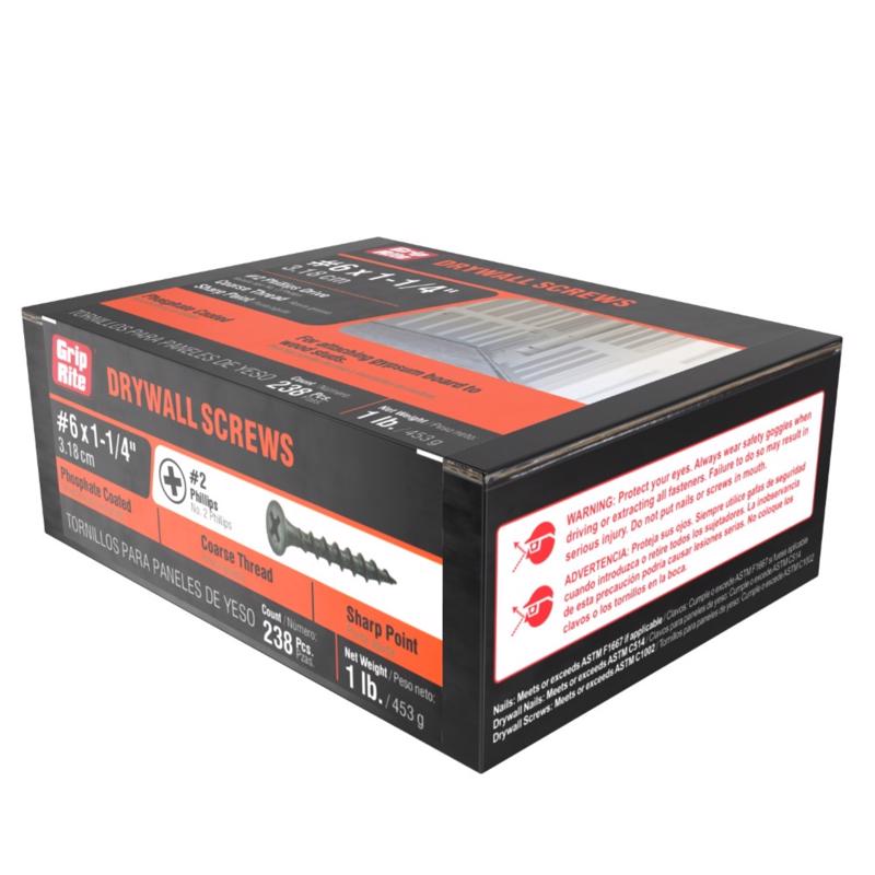 Grip-Rite No. 6 wire X 1-1/4 in. L Phillips Coarse Drywall Screws 1 lb 238 pk