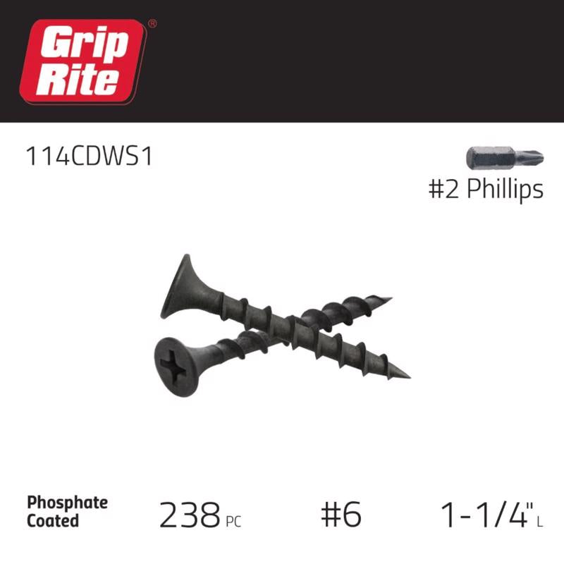 Grip-Rite No. 6 wire X 1-1/4 in. L Phillips Coarse Drywall Screws 1 lb 238 pk
