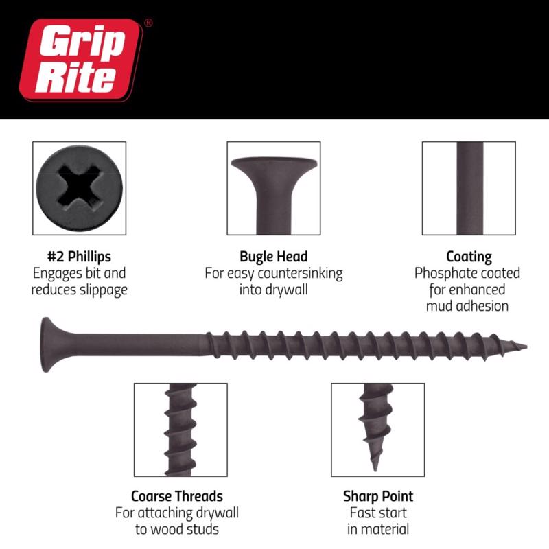 Grip-Rite No. 6 wire X 1-1/4 in. L Phillips Coarse Drywall Screws 1 lb 238 pk