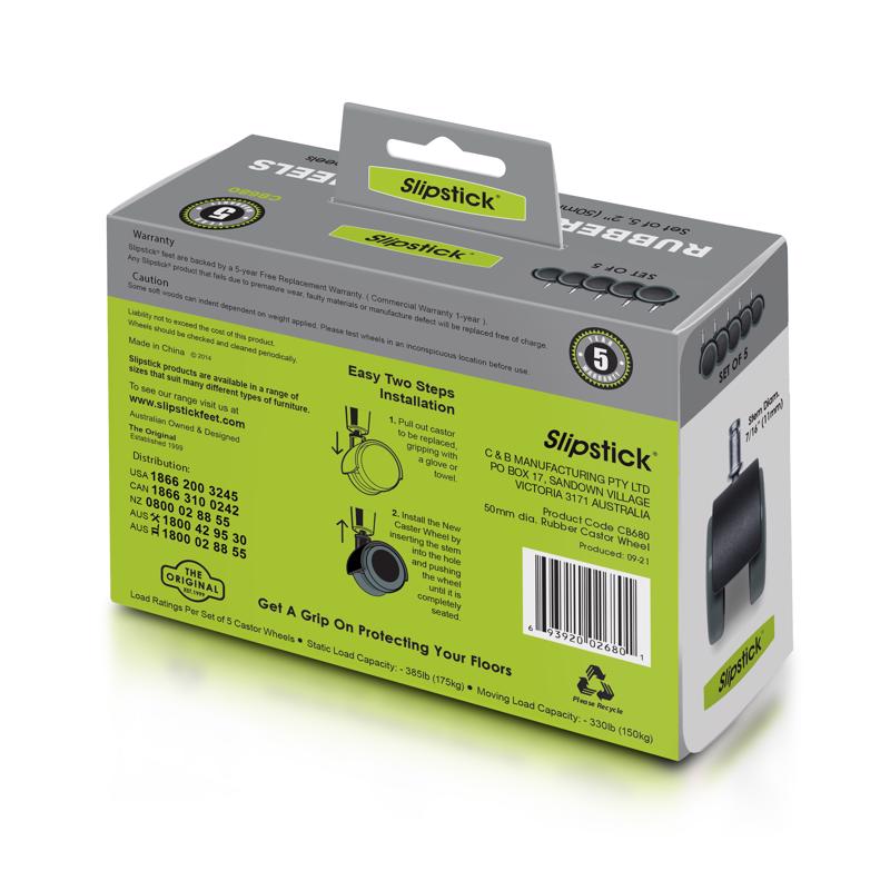 Slipstick 2 in. D Swivel Rubber Caster 330 lb 5 pk