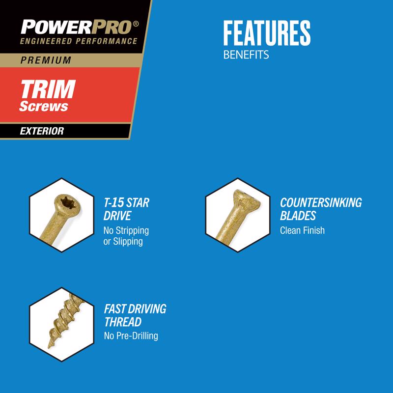 HILLMAN Power Pro No. 8 X 1-5/8 in. L Star Coarse Trim Screws 75 pk