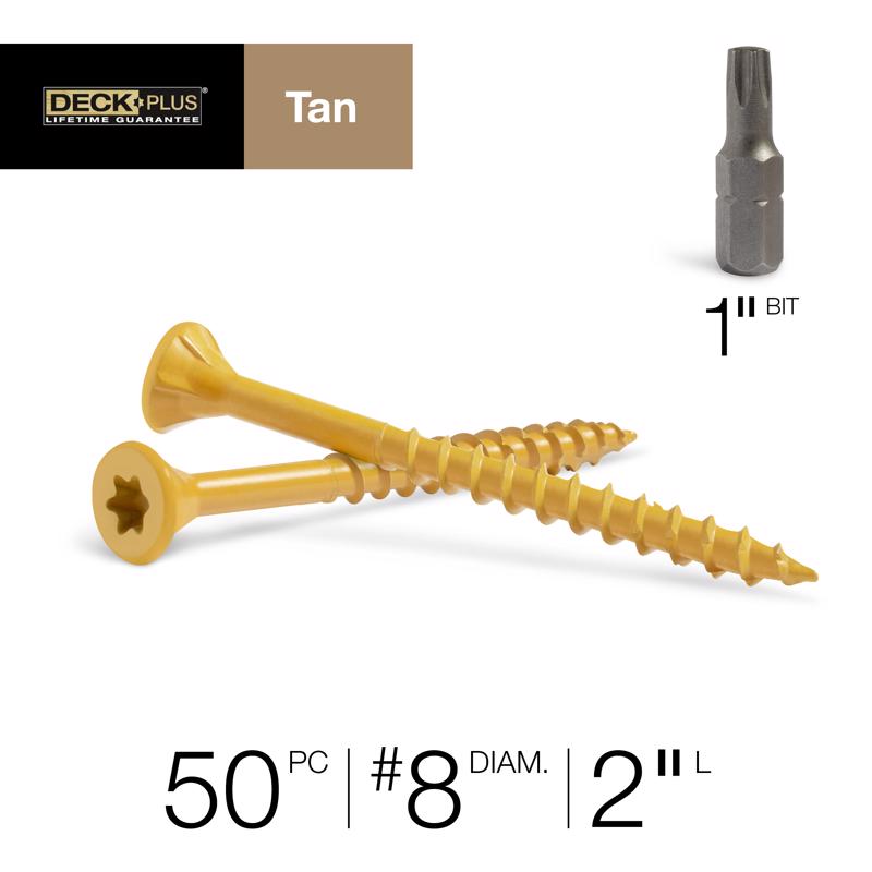 HILLMAN Deck Plus No. 8 in. X 2 in. L Tan Star Flat Head Exterior Deck Screws 50 pk