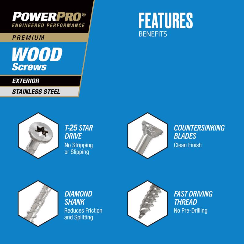 HILLMAN Power Pro No. 10 X 3-1/2 in. L Star Coarse Exterior Wood Screw 20 pk