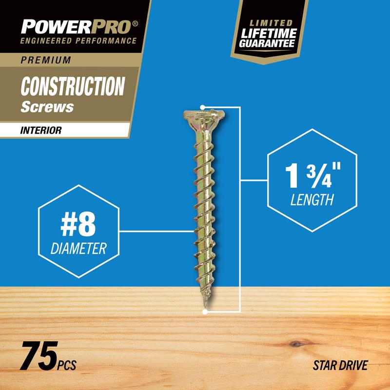 HILLMAN Power Pro No. 8 X 1-3/4 in. L Star Coarse Wood Screws 75 pk