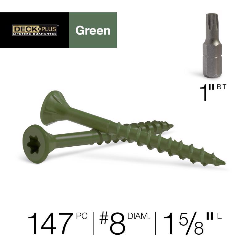 HILLMAN Deck Plus No. 8 Ga. X 1-5/8 in. L Green Star Flat Head Exterior Deck Screws 1 lb 147 pk