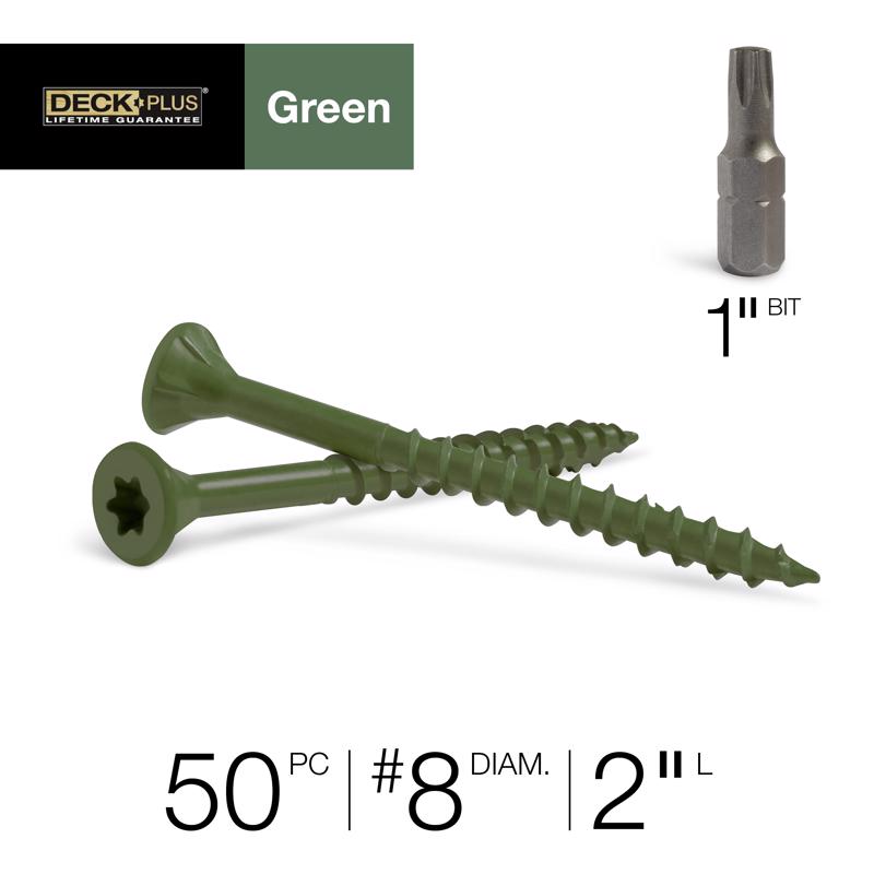 HILLMAN Deck Plus No. 8 Ga. X 2 in. L Green Star Flat Head Exterior Deck Screws 50 pk