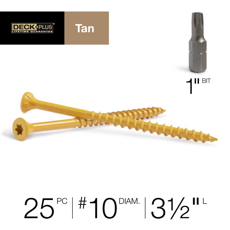 HILLMAN Deck Plus No. 10 Ga. X 3-1/2 in. L Tan Star Flat Head Exterior Deck Screws 1 lb 25 pk