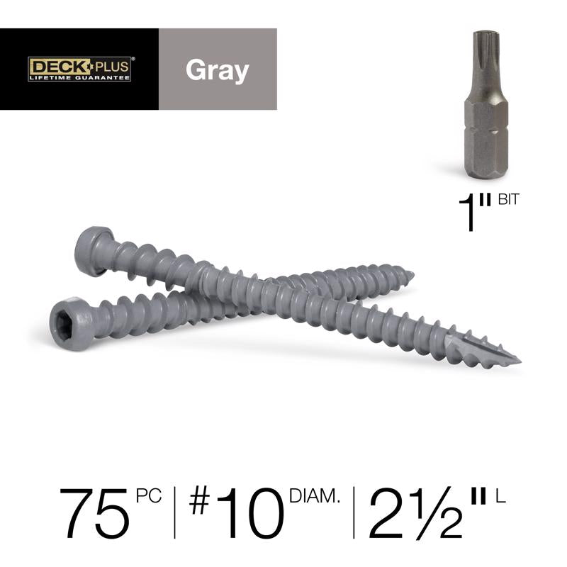 HILLMAN Deck Plus No. 10 in. X 2-1/2 in. L Gray Star Flat Head Composite Deck Screws 1 lb 75 pk