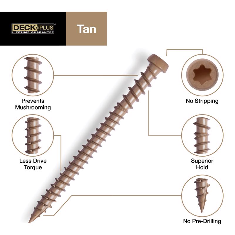 HILLMAN Deck Plus No. 10 Ga. X 2-1/2 in. L Tan Star Flat Head Composite Deck Screws 5 lb 375
