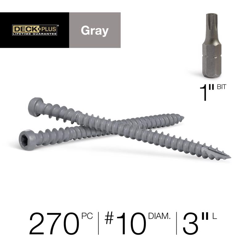HILLMAN Deck Plus No. 10 Ga. X 3 in. L Gray Star Flat Head Composite Deck Screws 6 lb 270 pk