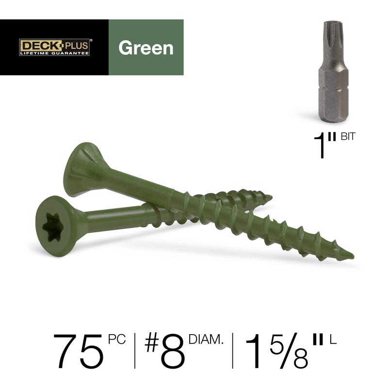 HILLMAN Deck Plus No. 8 Ga. X 1-5/8 in. L Green Star Flat Head Exterior Deck Screws 75 pk