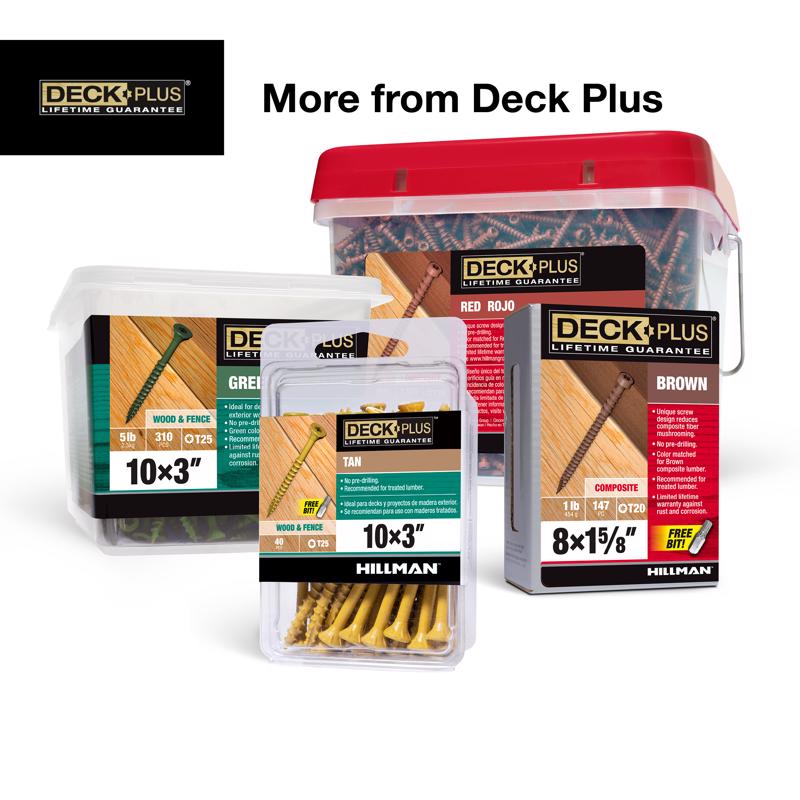 HILLMAN Deck Plus No. 10 Ga. X 3 in. L Green Star Flat Head Exterior Deck Screws 5 lb 310 pk