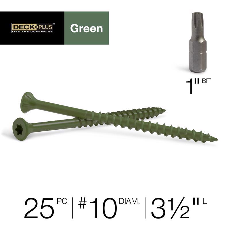 HILLMAN Deck Plus No. 10 Ga. X 3-1/2 in. L Green Star Flat Head Exterior Deck Screws 25 pk