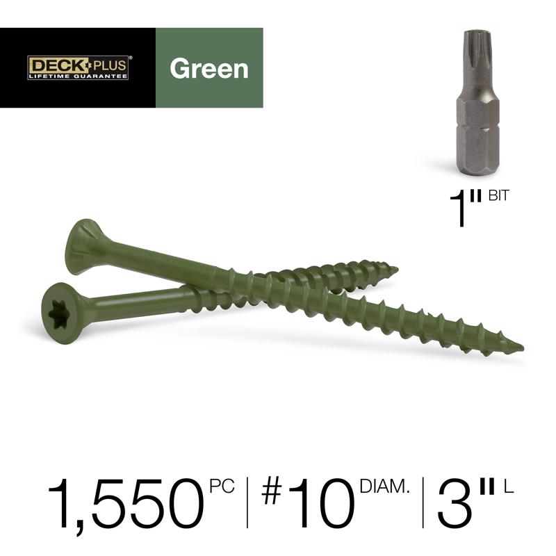 HILLMAN Deck Plus No. 10 Ga. X 3 in. L Green Star Flat Head Exterior Deck Screws 25 lb 1550 pk