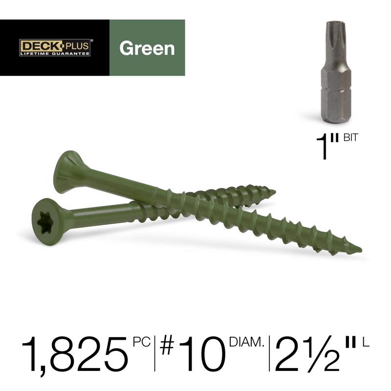 HILLMAN Deck Plus No. 10 Ga. X 2-1/2 in. L Green Star Flat Head Exterior Deck Screws 25 lb 1825 pk