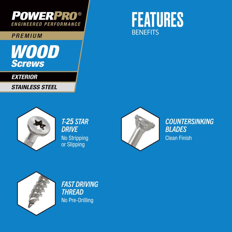 HILLMAN Power Pro No. 8 X 1-3/4 in. L Star Coarse Exterior Wood Screw 40 pk
