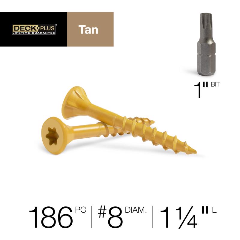 HILLMAN Deck Plus No. 8 Ga. X 1-1/4 in. L Tan Star Flat Head Exterior Deck Screws 1 lb 186 pk