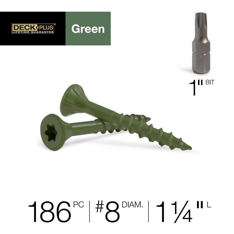HILLMAN Deck Plus No. 8 Ga. X 1-1/4 in. L Green Star Flat Head Exterior Deck Screws 1 lb 186 pk