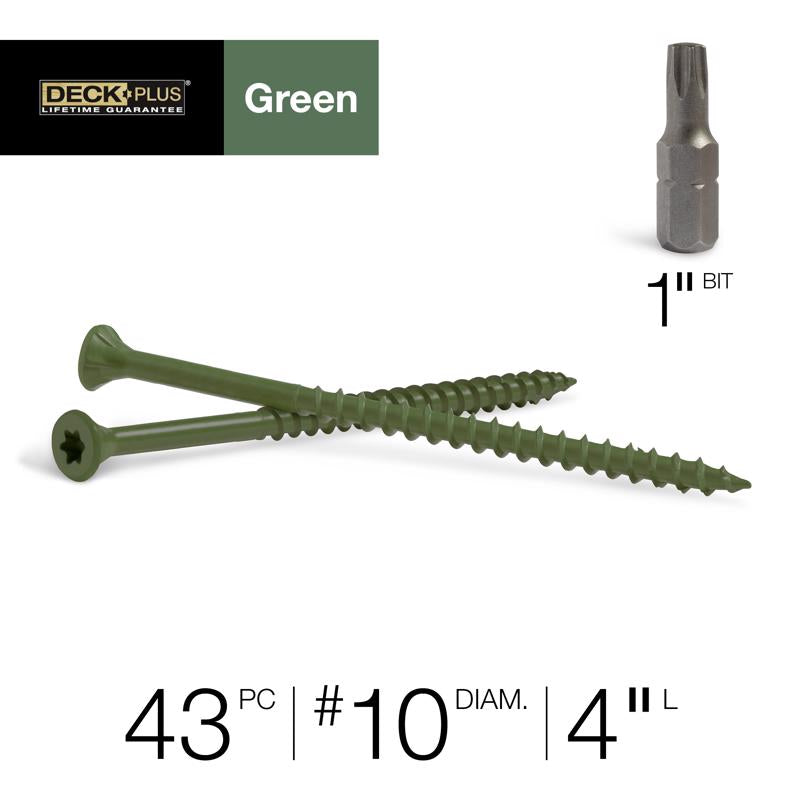 HILLMAN Deck Plus No. 10 Ga. X 4 in. L Green Star Flat Head Exterior Deck Screws 1 lb 43 pk