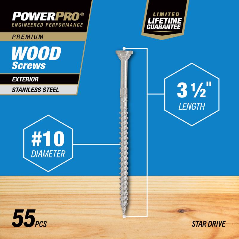 HILLMAN Power Pro No. 10 Ga. X 3-1/2 in. L Stainless Steel Star Flat Head Exterior Deck Screws 1 lb