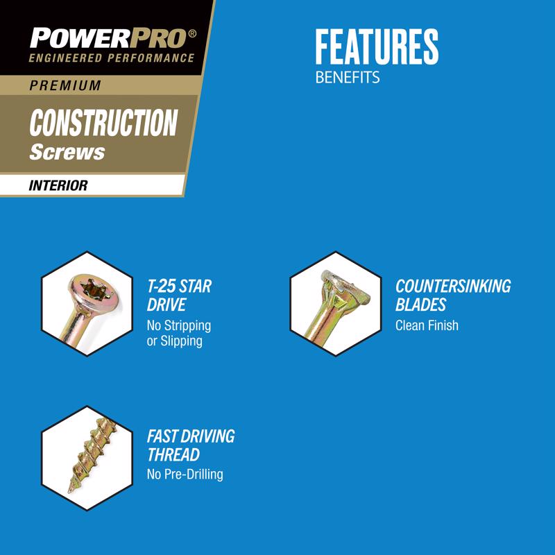 HILLMAN Power Pro No. 8 X 1-1/2 in. L Star Coarse Wood Screws 185 pk