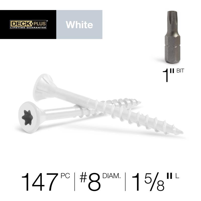 HILLMAN Deck Plus No. 8 Ga. X 1-5/8 in. L White Star Flat Head Exterior Deck Screws 1 lb 147 pk