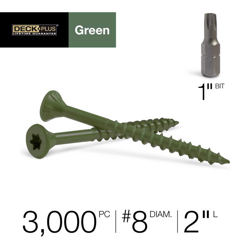HILLMAN Deck Plus No. 8 in. X 2 in. L Green Star Flat Head Exterior Deck Screws 25 lb 3125 pk