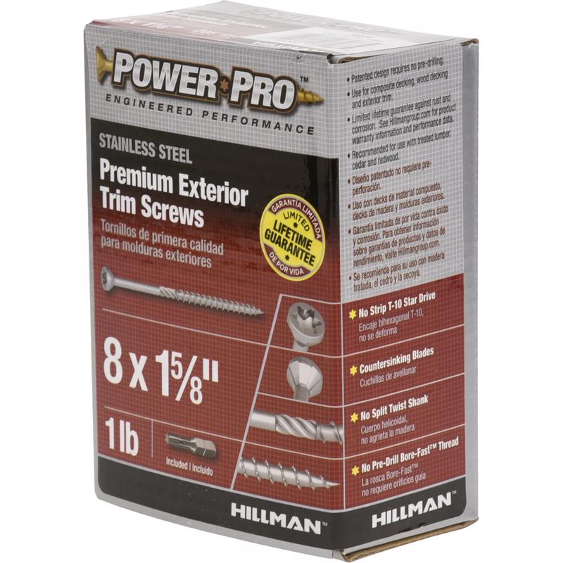 HILLMAN Power Pro No. 8 X 1-5/8 in. L Star Coarse Trim Screws 164 pk