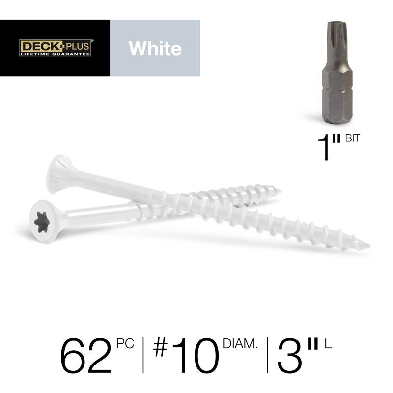 HILLMAN Deck Plus No. 10 Ga. X 3 in. L White Star Flat Head Exterior Deck Screws 1 lb 62 pk