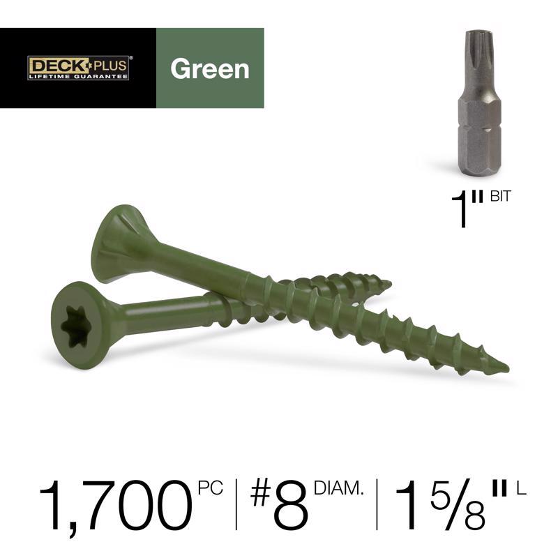 HILLMAN Deck Plus No. 8 Ga. X 1-5/8 in. L Green Star Flat Head Exterior Deck Screws 11 lb 1700 pk