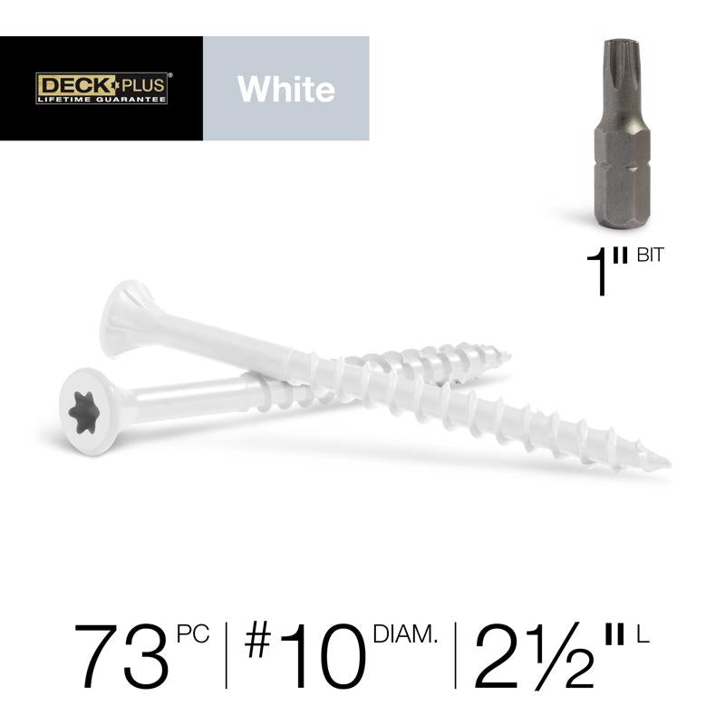 HILLMAN Deck Plus No. 10 Ga. X 2-1/2 in. L White Star Flat Head Exterior Deck Screws 1 lb 73 pk