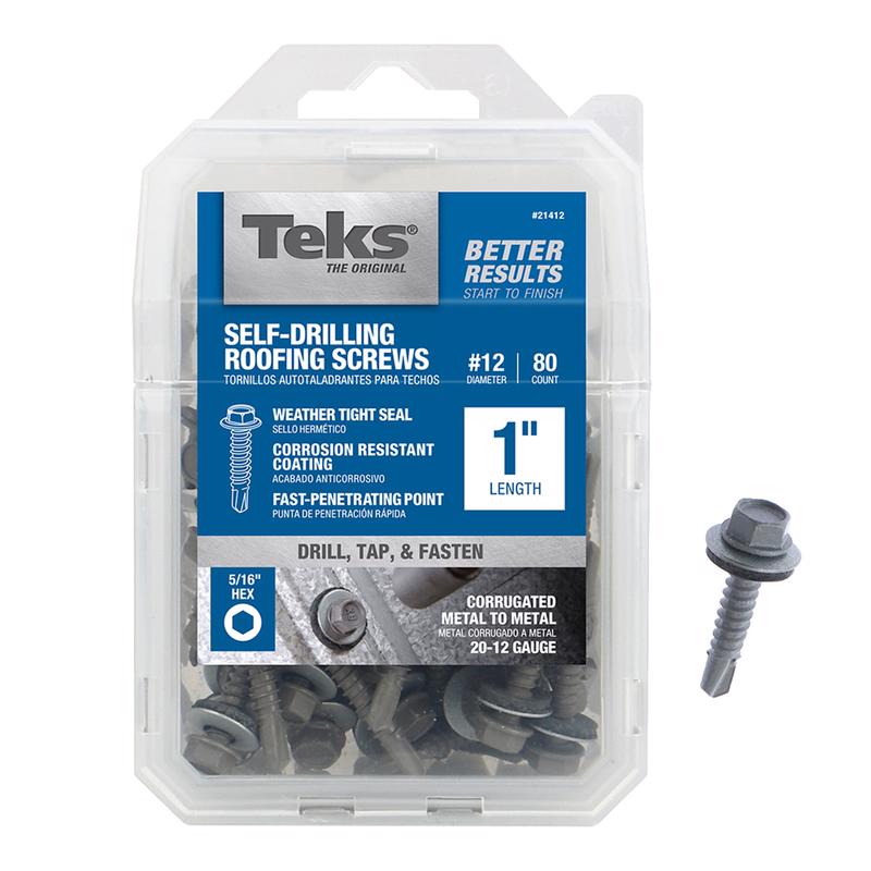 Teks No. 12 Size X 1 in. L Hex Drive Hex Washer Head Coarse Roofing Screws
