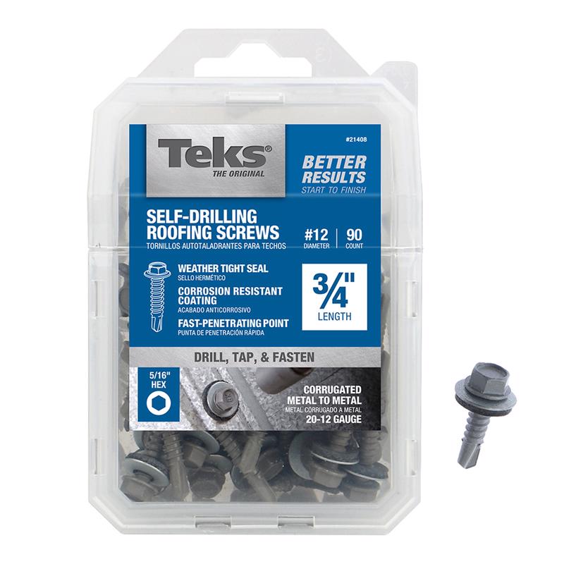 Teks No. 12 Size X 3/4 in. L Hex Drive Hex Washer Head Coarse Roofing Screws