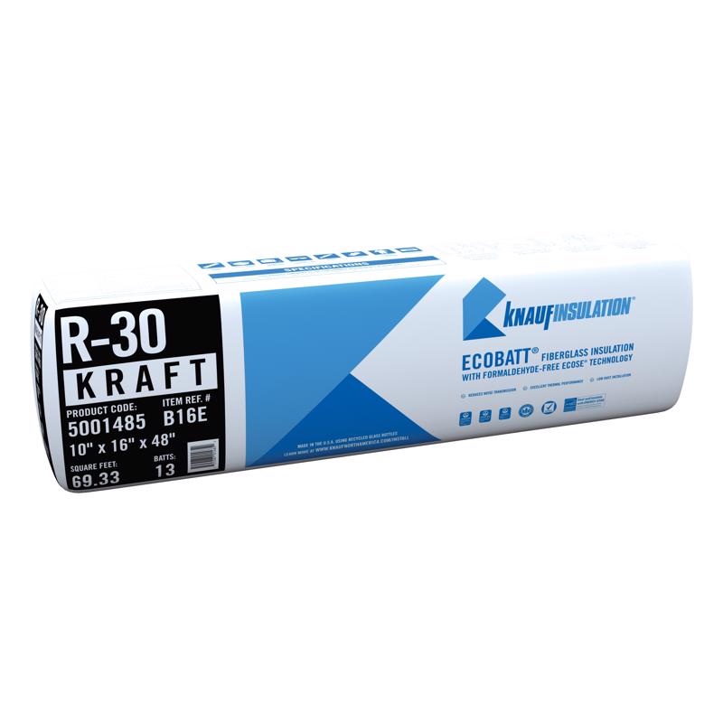 Knauf Eco Touch 16 in. W X 48 in. L X 10 in. 30 Kraft Faced Fiberglass Insulation Batt 69.33 sq ft